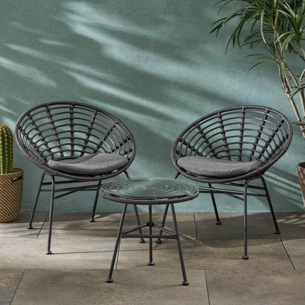 Outdoor Modern Boho 2 Seater Wicker Chat Set with Side Table - NH580013
