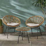 Outdoor Modern Boho 2 Seater Wicker Chat Set with Side Table - NH580013