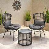 Outdoor Modern Boho 2 Seater Wicker Chat Set with Side Table - NH844013