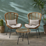 Outdoor Modern Boho 2 Seater Wicker Chat Set with Side Table - NH780013