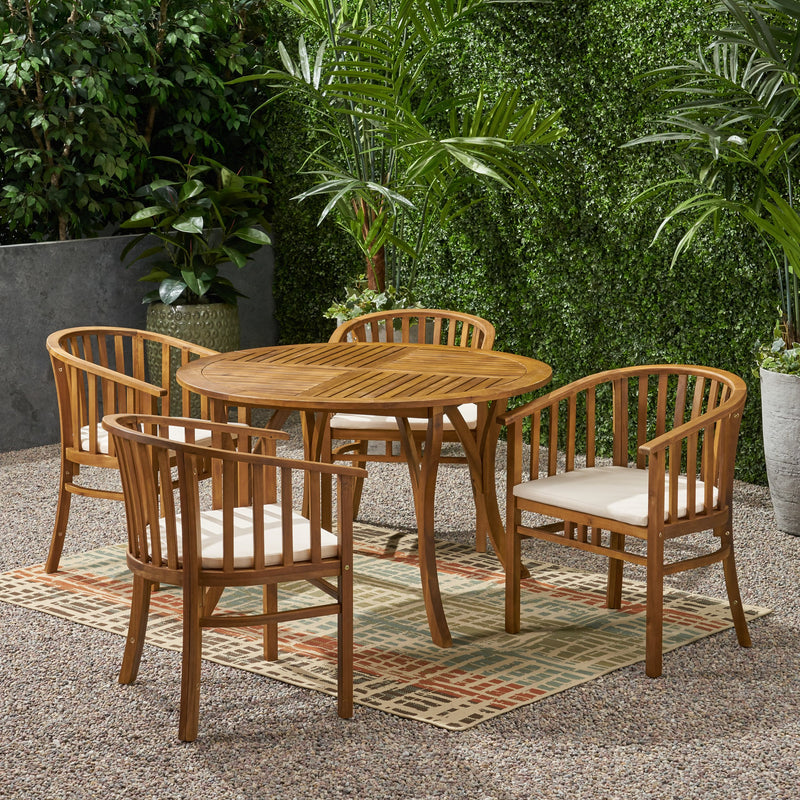 Outdoor 4 Seater Acacia Wood Circular Dining Set - NH927903