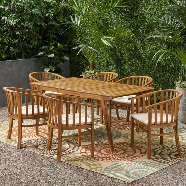 Outdoor 6 Seater Acacia Wood Dining Set - NH337903