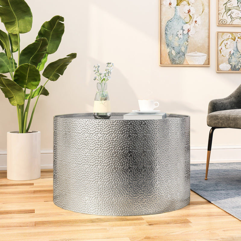 Modern Round Coffee Table with Hammered Iron - NH449803