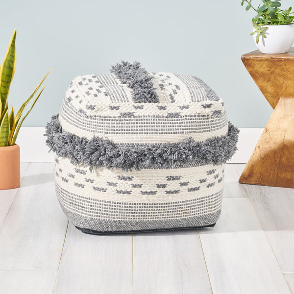 Faux Yarn Pouf Ottoman - NH748903