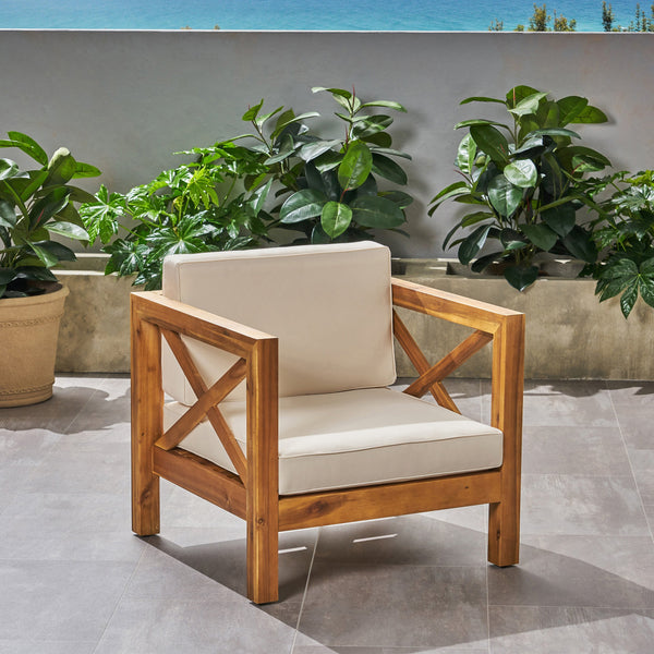 Outdoor Acacia Wood Club Chair with Cushion - NH853803