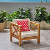 Outdoor Acacia Wood Club Chair with Cushion - NH853803