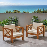 Outdoor Acacia Wood Club Chairs with Cushions (Set of 2) - NH673803