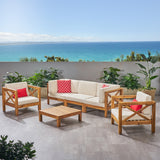 Outdoor 5 Seater Acacia Wood Sofa Chat Set - NH014803