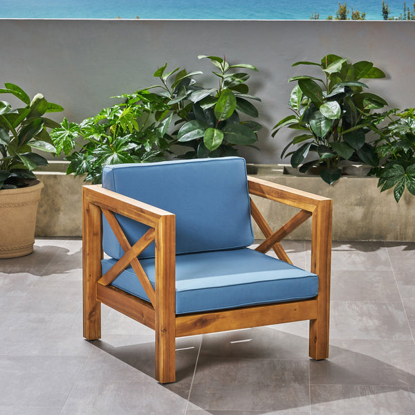 Outdoor Acacia Wood Club Chair with Cushion - NH853803