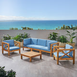 Outdoor 5 Seater Acacia Wood Sofa Chat Set - NH014803