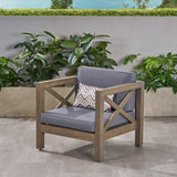 Outdoor Acacia Wood Club Chair with Cushion - NH853803