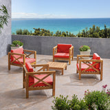Outdoor 4 Seater Acacia Wood Club Chair and Coffee Table Set - NH004803