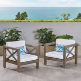 Outdoor Acacia Wood Club Chairs with Cushions (Set of 2) - NH673803
