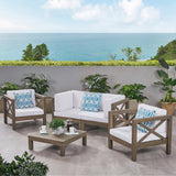 Outdoor 4 Seater Acacia Wood Loveseat Chat Set - NH504803