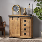 Modern Industrial Mango Wood Cabinet, Natural Finish and Black - NH892013