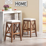 Contemporary Farmhouse Upholstered Fabric Barstools (Set of 2) - NH835903