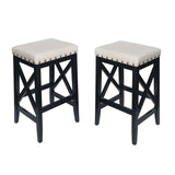 Contemporary Farmhouse Upholstered Fabric Barstools (Set of 2) - NH835903