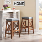 Contemporary Farmhouse Upholstered Fabric Barstools (Set of 2) - NH835903