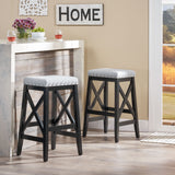 Contemporary Farmhouse Upholstered Fabric Barstools (Set of 2) - NH835903
