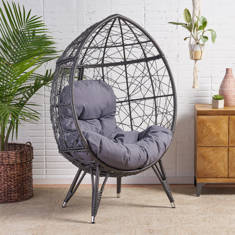 Indoor Wicker Egg Shape Chair with Cushion - NH813113