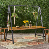 Outdoor Acacia Wood 88.5" Dining Table with Iron Plant Hanger - NH992903