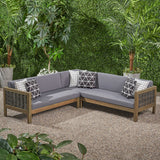 Outdoor Wood and Wicker 5 Seater Sectional Sofa Set - NH525903