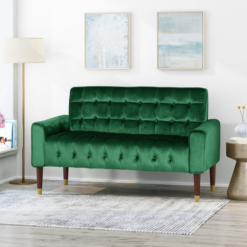 Tufted Velvet Loveseat with Gold Tipped Tapered Legs - NH372903