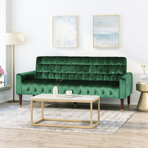 Tufted Velvet Sofa with Gold Tipped Tapered Legs - NH772903