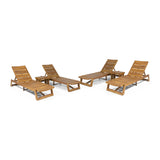 Outdoor Acacia Wood 6 Piece Chaise Lounge Set - NH137213