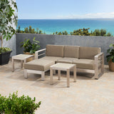 Outdoor 3 Seater Aluminum Sofa and Ottoman Set with Side Tables - NH875903