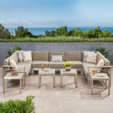 Outdoor 9 Seater Aluminum Sectional Sofa Set with Side Tables - NH785903