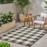 Outdoor Check Area Rug, Black and Ivory - NH355803