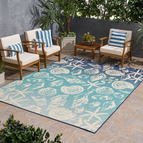 Outdoor Ombre Area Rug, Blue and Ivory - NH965803