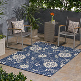 Outdoor Botanical Area Rug, Blue and Ivory - NH175803
