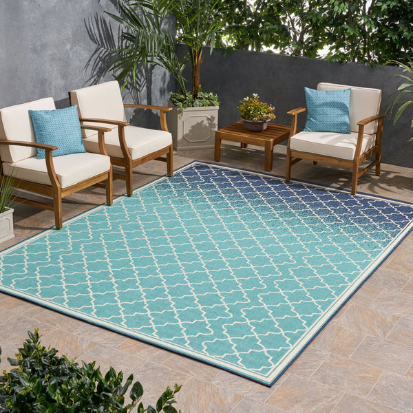 Outdoor Ombre Area Rug, Blue and Ivory - NH375803