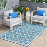 Outdoor Trellis Area Rug, Blue and Ivory - NH575803