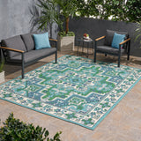 Outdoor Oriental Area Rug, Ivory and Blue - NH185803