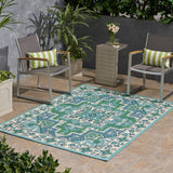 Outdoor Oriental Area Rug, Ivory and Blue - NH185803