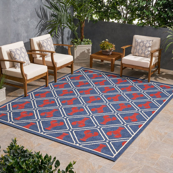 Outdoor Trellis Area Rug, Navy and Red - NH385803