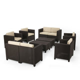 Outdoor Faux Wicker 8 Seater Chat Set with Cushions - NH118213