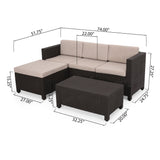 Outdoor Faux Wicker Print 3 Seater Sectional Set with Ottoman - NH951113