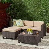 Outdoor Faux Wicker Print 3 Seater Sectional Set with Ottoman - NH951113