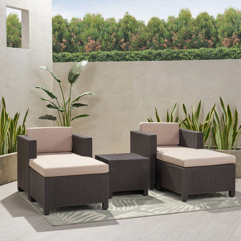 Outdoor Wicker Print 2 Seater Chat Set with Ottomans - NH722113