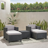Outdoor Wicker Print 2 Seater Chat Set with Ottomans - NH722113