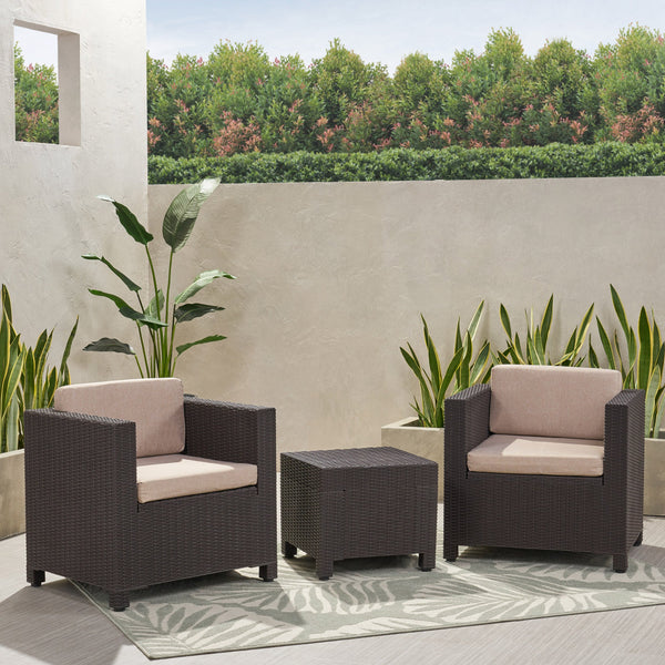 Outdoor Wicker Print 2 Seater Chat Set with Side Table - NH361113