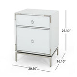 White Glass 2 Drawer Bedside Table - NH702892