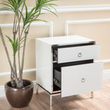 White Glass 2 Drawer Bedside Table - NH702892