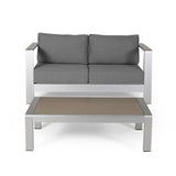 Outdoor Aluminum Club Chair and Coffee Table Set with Cushions - NH779803