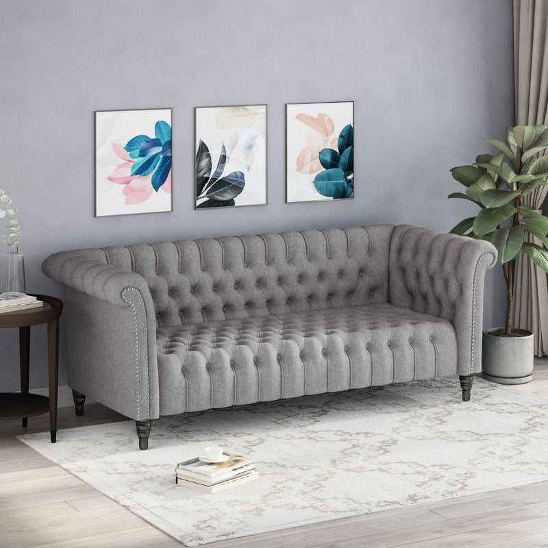Button Tufted Rolled Back Upholstered Sofa - NH931903