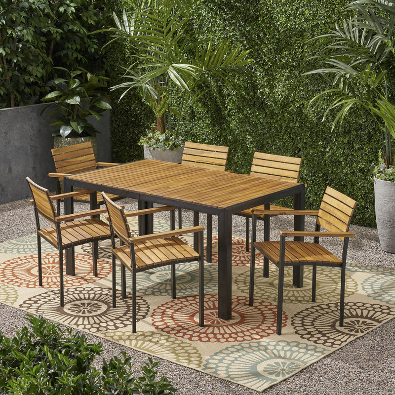 Outdoor 6 Seater Wood and Iron Dining Set - NH338903